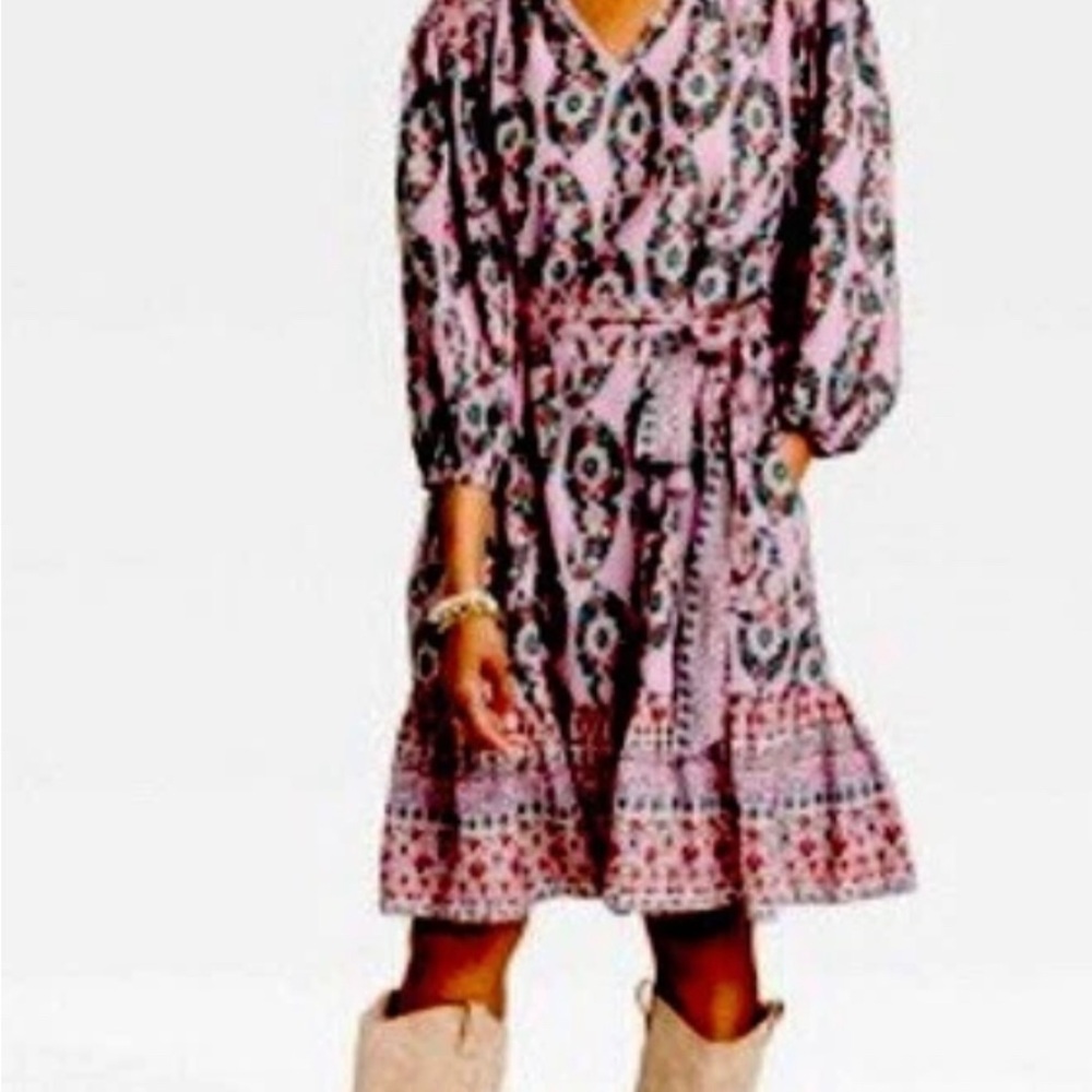 Knox Rose Pink Red Sundress with 3/4 Bishop Sleeves and V-Neck size S- NWT